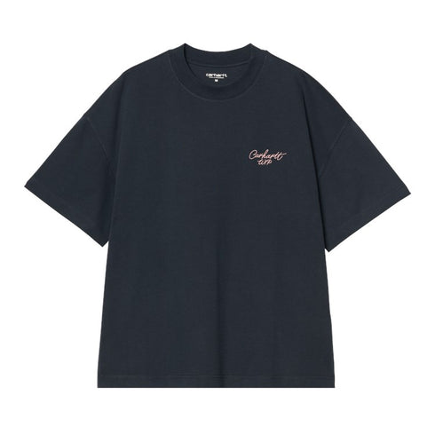 Carhartt Wip S/S Signature Script T-Shirt - Deep Night / Glassy Pink